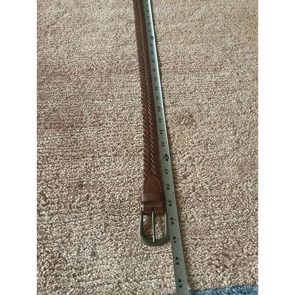 Vintage Woven Brown Leather Belt Brass Buckle 42” Unisex Boho Rustic Style - Picture 5 of 6